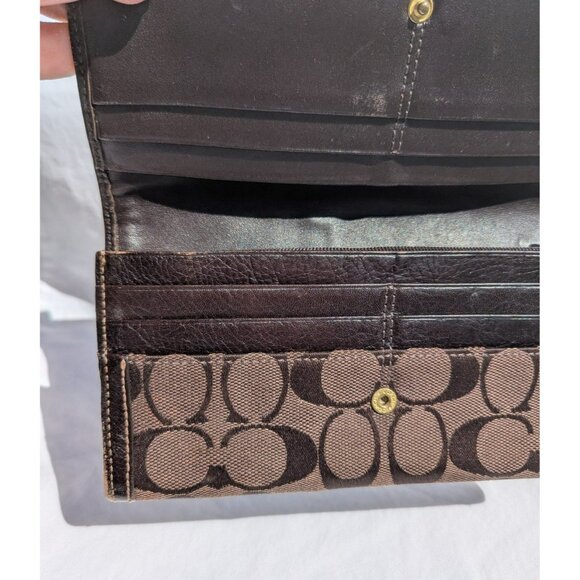 Vintage Coach Signature Stripe Canvas Leather Wallet Brown - Picture 9 of 12